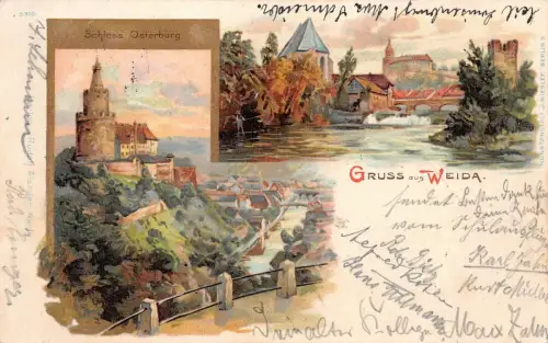 Gruss aus Weida Schloss Osterburg Litho AK 1898
