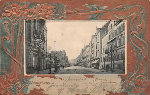 Wiesbaden Taunusstrasse AK geprägt 1905