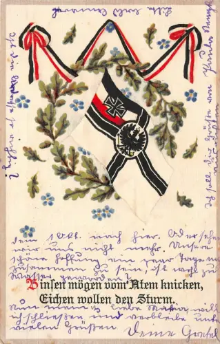 Eichen wollen den Sturm mit Reichsfahne Patriotika Postkarte AK 1915