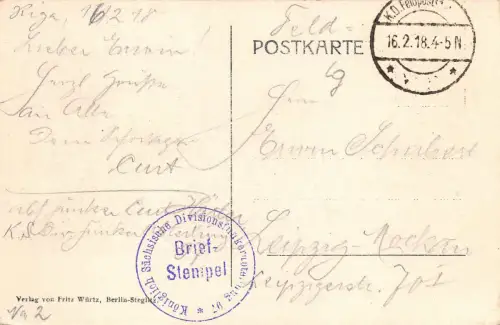 Riga Dünaquai Feldpostkarte 1918