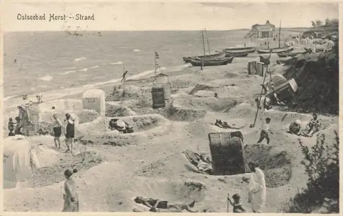 Strand und Strandleben Ostseebad Horst Niechorze Pommern Postkarte AK 1927