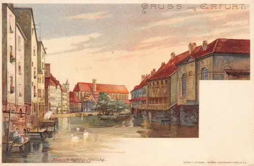Gruss aus Erfurt Blick v. d. Rathausbrücke AK