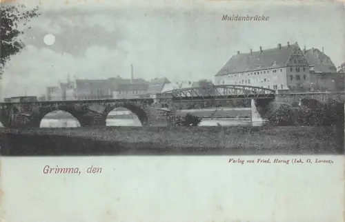 Muldenbrücke in Grimma Sachsen Mondschein Postkarte