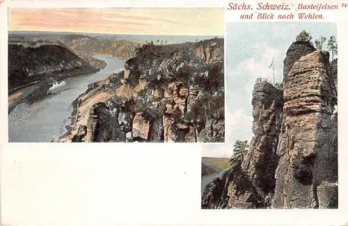 Basteifelsen und Blick nach Wehlen Sächsische Schweiz Sachsen Postkarte AK