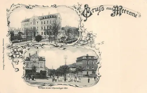 Gruss aus Meerane i./S. Krankenhaus Parthie an der Chemnitzer Str. Postkarte AK
