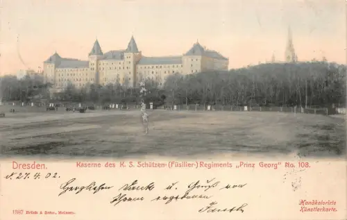 Kaserne des Schützen Regiments Prinz Georg Dresden Sachsen Postkarte AK 1902