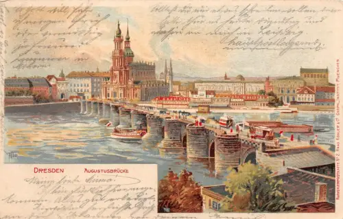 Dresden Augustusbrücke Katholische Hofkirche Semperoper Zwinger AK 1904