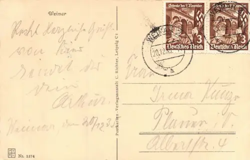 Weimar Goethe's Gartenhaus Museum Weimarhalle Schillerhaus Postkarte AK 1935