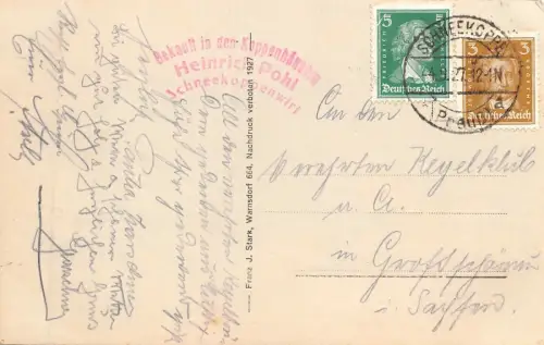 Schneekoppe 1605 m. Riesengebirge AK 1927