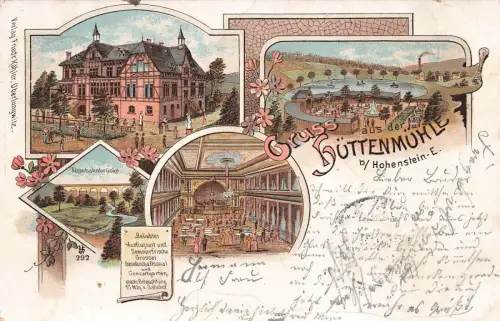 Gruß aus der Hüttenmühle Hohenstein Ernstthal Sachsen Litho Postkarte AK 1899