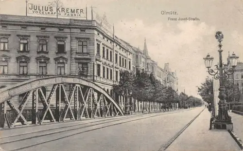 Olmütz Olomouc Franz. Josef - Strasse Vogelkaf Fabrik Julis Kremer AK 1919