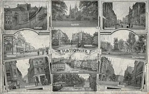 Kattowitz (Katowice) Evgl. Kirche Wilhelmplatz Friedrichsplatz Am Wehr AK 1921