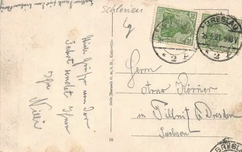 Kattowitz (Katowice) Evgl. Kirche Wilhelmplatz Friedrichsplatz Am Wehr AK 1921