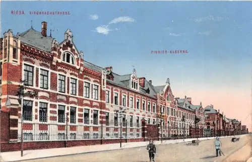 Riesa Kirchbachstrasse Pionier Kaserne Postkarte gel. 1916