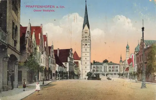 Oberer Stadtplatz in Pfaffenhofen an der Ilm Bayern Postkarte AK 1916