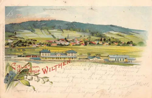 Gruss vom Bahnhof Wilthen mit Bahnhof Sachsen Postkarte AK 1900