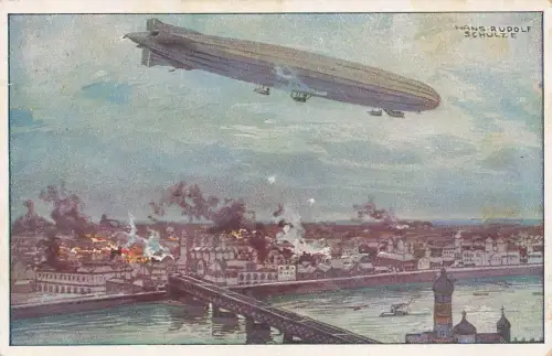 Luftschiff Schütte Lanz Warschau bombardierend Postkarte AK 1916