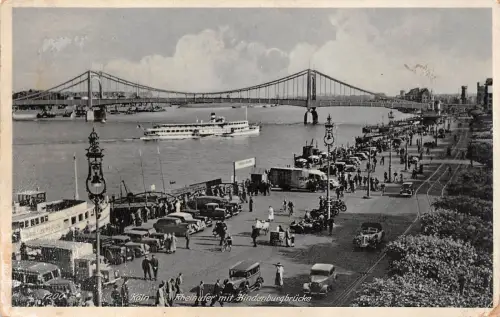 Köln Rheinufer mit Hindenburgbrücke Dampfer Postkarte AK