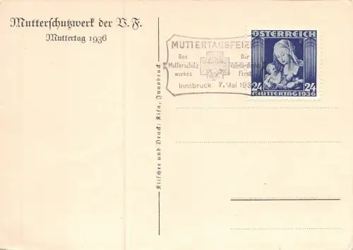 Tyrol Mutterschutzwerk Muttertag 1936 Innsbruck Postkarte AK