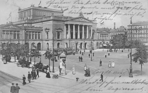 Leipzig Neues Theater Hotel Royal Kutschen AK 1940