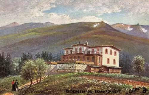 Ansicht auf Gasthaus Bismarckhöhe Riesengebirge Schlesien Postkarte AK