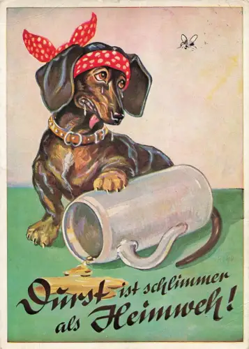 Dackel mit Bier Durst ist schlimmer als Heimweh Postkarte