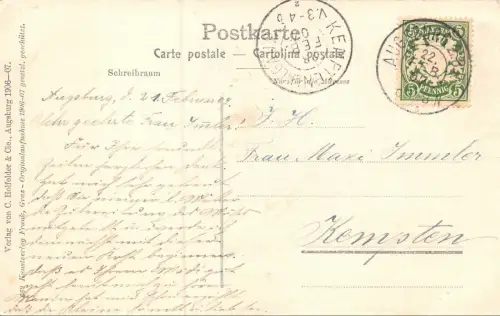 Augsburg Fünfgradturm Postkarte AK 1907