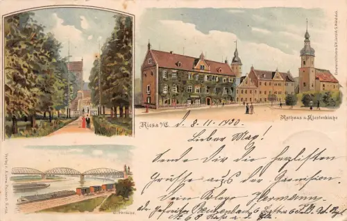 Riesa Rathaus und Klosterkirche Sachsen AK 1900
