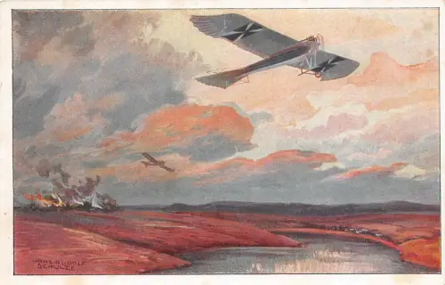 Deutsche Luftflotte Militär Flugzeug bei Masurischen Seen AK 1. WK