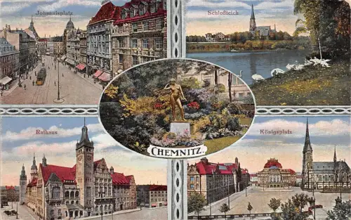 Chemnitz Johannisplatz Schloßteich Königsplatz Rathaus AK