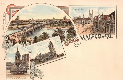 Gruss aus Magdeburg Alt-Markt Dom Kaiser Otto-Denkmal Postkarte AK
