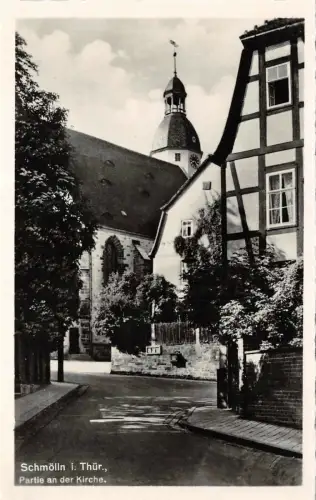 Partie an der Kirche Schmölln Thüringen Postkarte AK