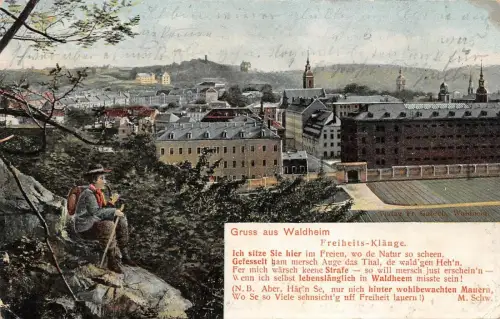 Stadtansicht Gruss aus Waldheim Sachsen Postkarte AK 1905