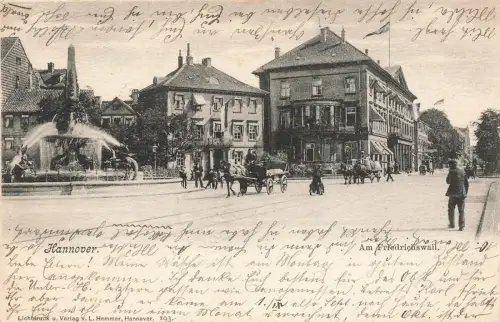 Am Friedrichswall mit Brunnen in Hannover Niedersachsen Postkarte AK 1905