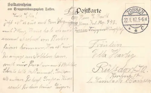Soldatenheim am Truppenübungsplatz Zossen Feldpost AK 1917