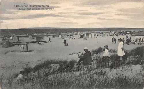Ostseebad Osternothafen Leben und Treiben am Strande AK 1922