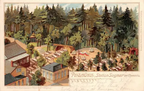 Pelzmühle Station Siegmar bei Chemnitz Postkarte AK