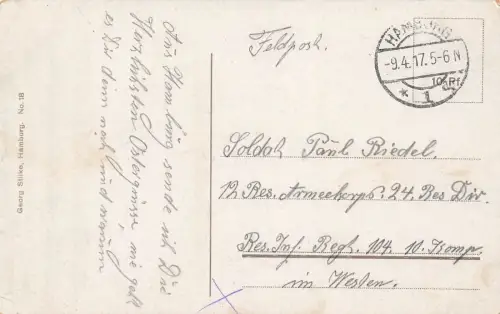 Hauptbahnhof mit Straßenbahn in Hamburg Postkarte AK 1917