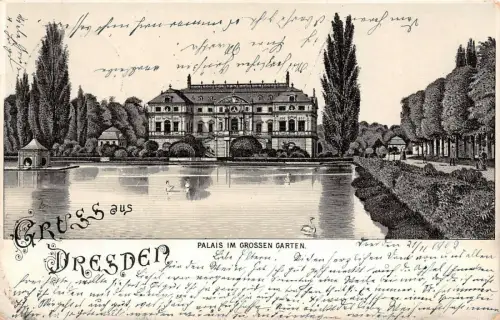 Gruss aus Dresden Palais im grossen Garten Postkarte AK 1902