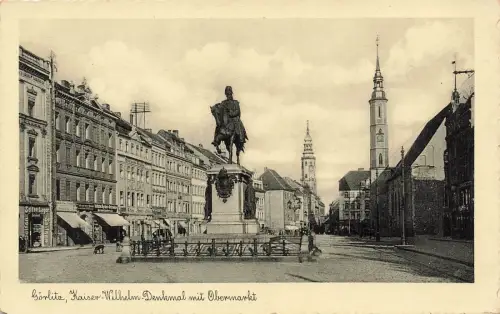 Kaiser Wilhelm Denkmal mit Obermarkt in Görlitz Sachsen Postkarte AK