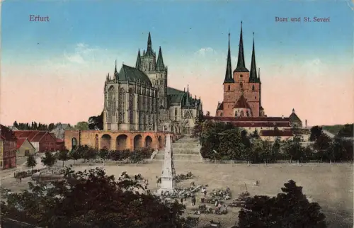 Ansicht Dom und St. Severi in Erfurt Thüringen Postkarte AK 1928