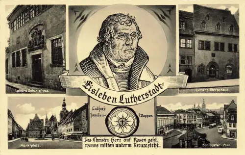 Eisleben Lutherstadt Luthers Geburtshaus Sterbehaus Postkarte AK