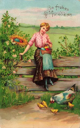 Osterfest Mädchen mit bunte Eier Postkarte Dresden 1907