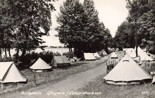 Zeltplatz Goyatz-Schwielochsee Brandenburg Postkarte AK 1965
