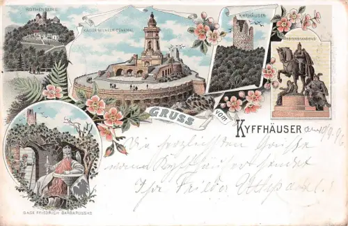 Gruss vom Kyffhäuser Reiterstandbild Kaiser-Wilhelm-Denkmal Litho Postkarte 1896