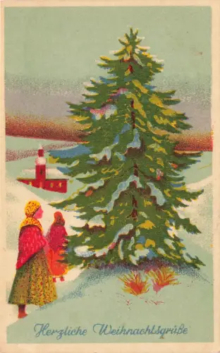Weihnachtsgrüsse Kirche Tannenbaum Postkarte Feldpost 1941