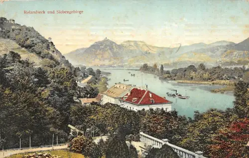 Rolandseck und Siebengebirge Dampfer Postkarte AK 1909