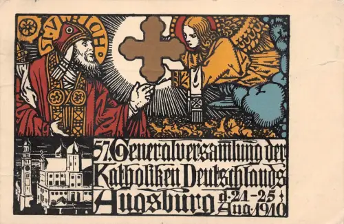 57. Generalversammlung Katholiken Deutschlands Augsburg Postkarte AK 1910