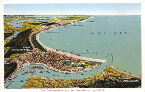 Die Ostseeküste aus der Vogelschau gesehen Swinemünde Ahlbeck AK