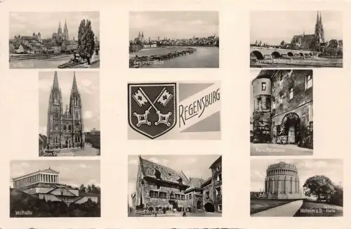 Regensburg Dom Vorderseite Walhalla Altes Rathaus Postkarte AK 1938